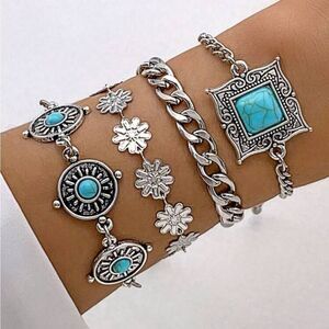 Silver Turquoise Festival Bracelet Set of 4